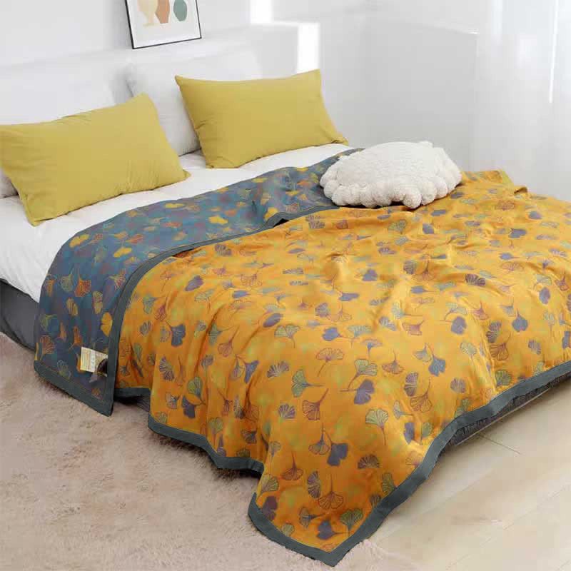 Ginkgo Leaf Pattern Cotton Reversible Quilt - image 3