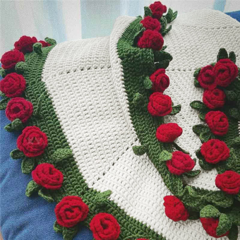 Handmade Crochet Rose Blanket Bouquet