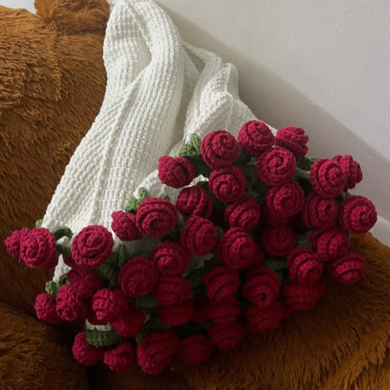 Handmade Crochet Rose Blanket Bouquet