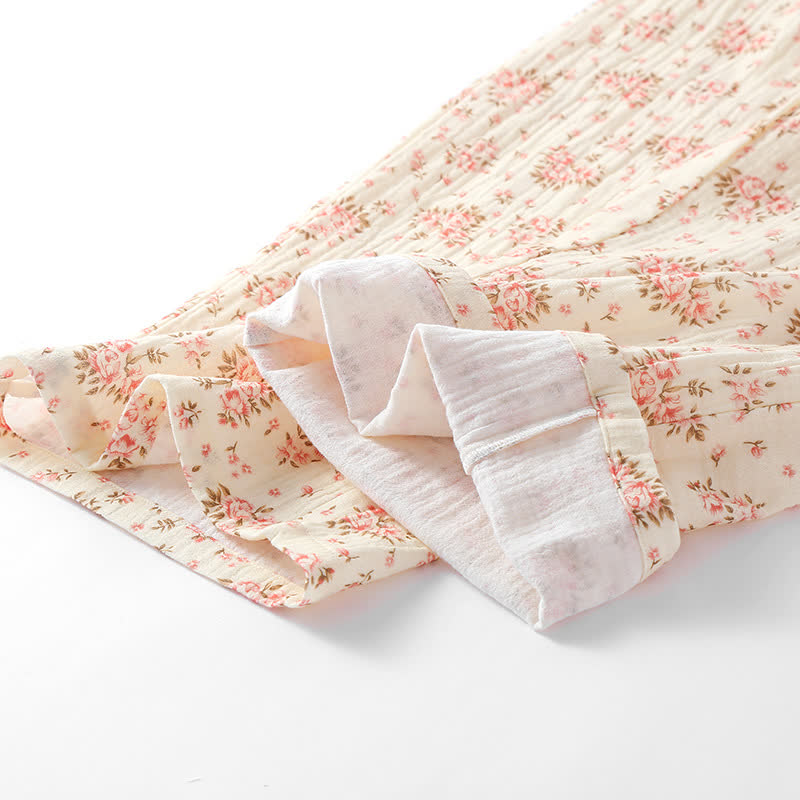 Cotton Double Gauze Floral Long Sleeve Loungewear Set