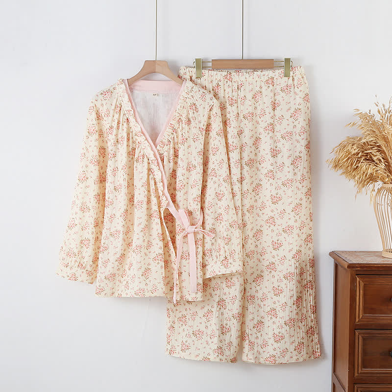 Cotton Double Gauze Floral Long Sleeve Loungewear Set