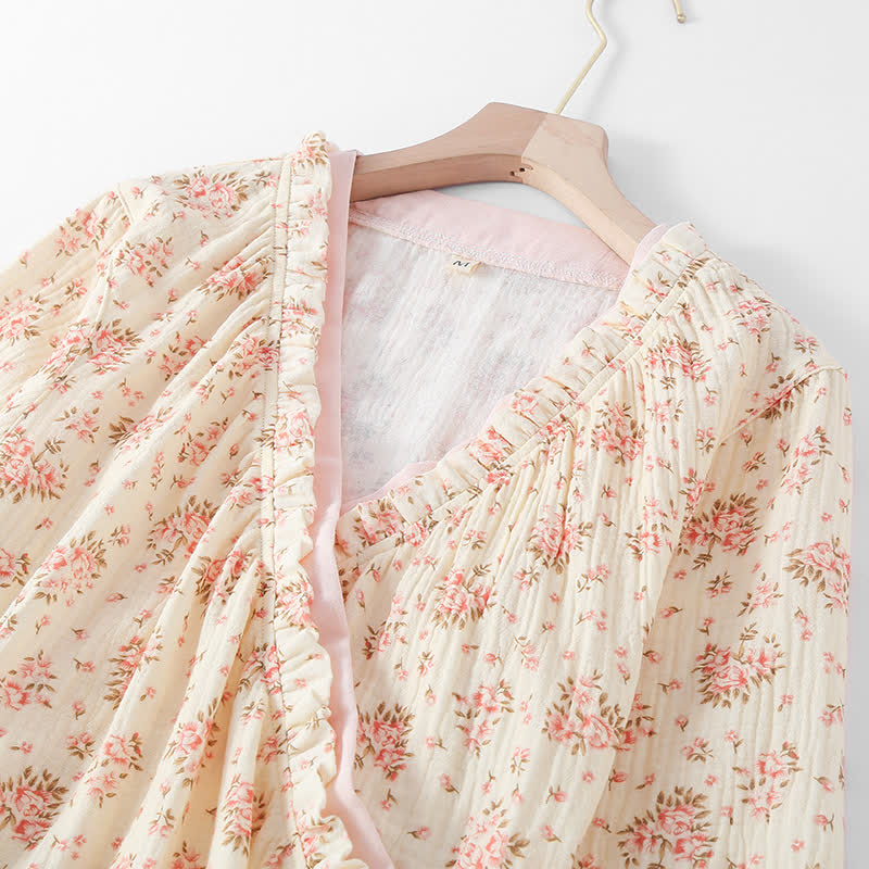 Cotton Double Gauze Floral Long Sleeve Loungewear Set