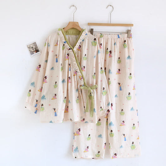 Vintage Cotton Gauze Asymmetric Front Loungewear Set