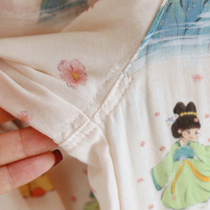 Vintage Cotton Gauze Asymmetric Front Loungewear Set
