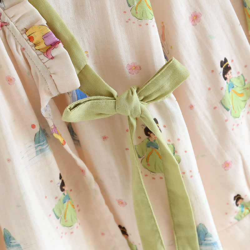 Vintage Cotton Gauze Asymmetric Front Loungewear Set