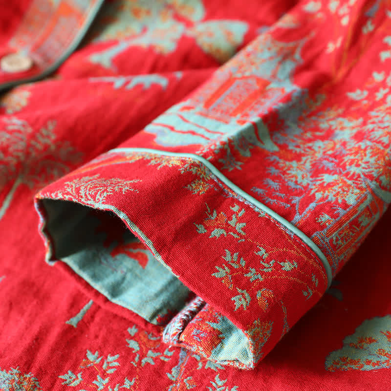 Cotton Double Yarn Jacquard Tree Loungewear Set
