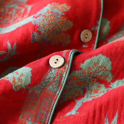 Cotton Double Yarn Jacquard Tree Loungewear Set