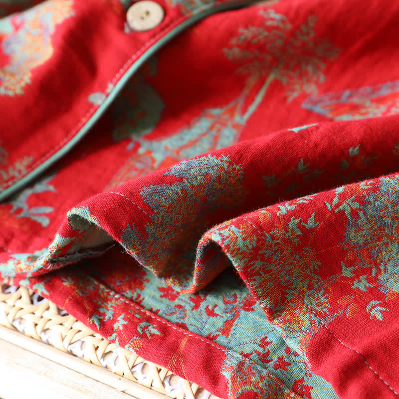 Cotton Double Yarn Jacquard Tree Loungewear Set