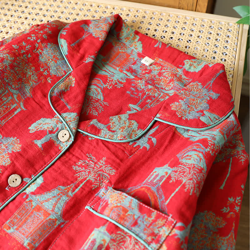 Cotton Double Yarn Jacquard Tree Loungewear Set