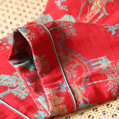Cotton Double Yarn Jacquard Tree Loungewear Set