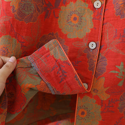 Pure Cotton Yarn-dyed Jacquard Peony Loungewear Set