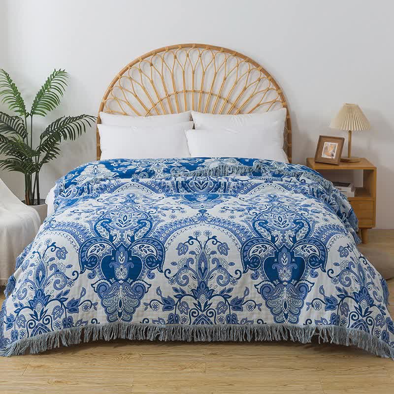 Bohemian Style Cotton Gauze Vine Tassel Quilt