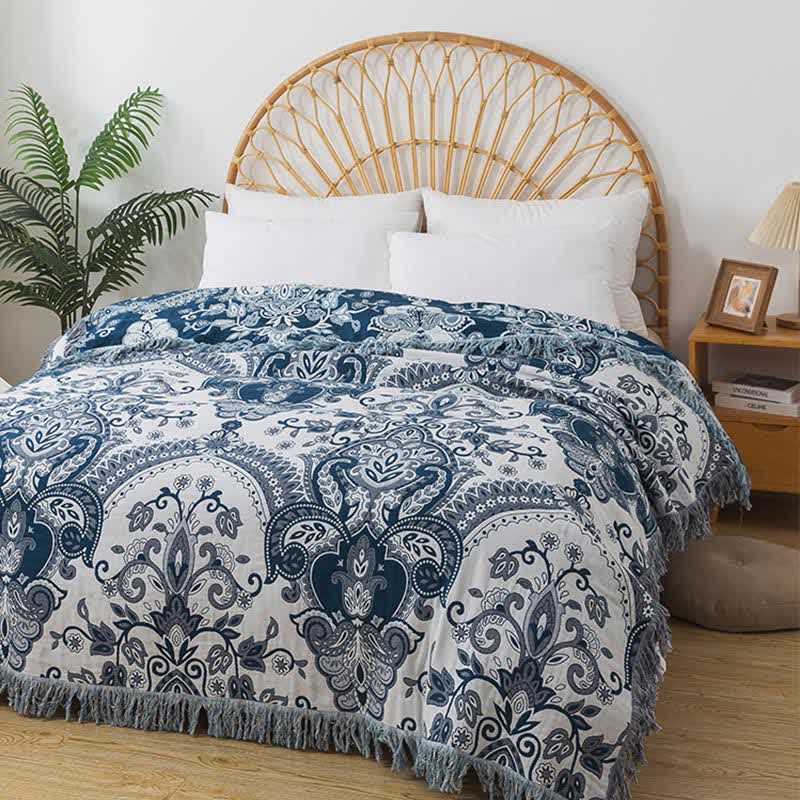 Bohemian Style Cotton Gauze Vine Tassel Quilt