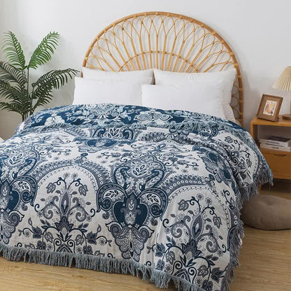 Bohemian Style Cotton Gauze Vine Tassel Quilt
