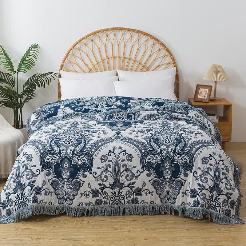 Bohemian Style Cotton Gauze Vine Tassel Quilt