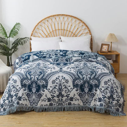 Bohemian Style Cotton Gauze Vine Tassel Quilt