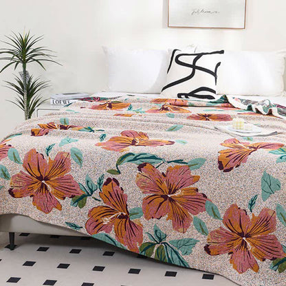 Peach Blossom Jacquard Cotton Gauze Reversible Quilt