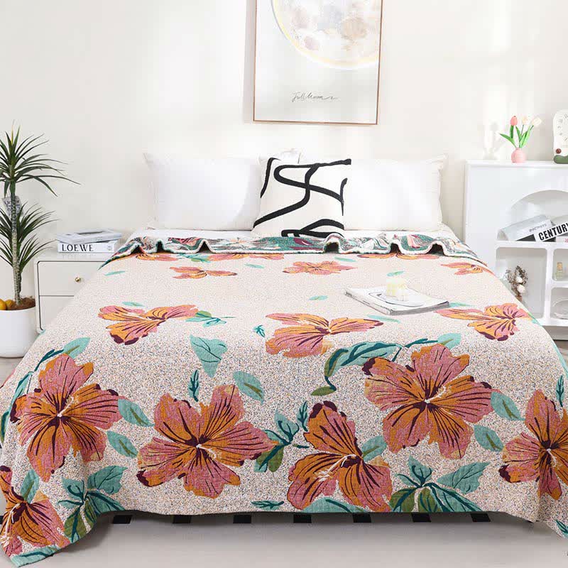 Peach Blossom Jacquard Cotton Gauze Reversible Quilt