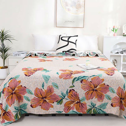 Peach Blossom Jacquard Cotton Gauze Reversible Quilt