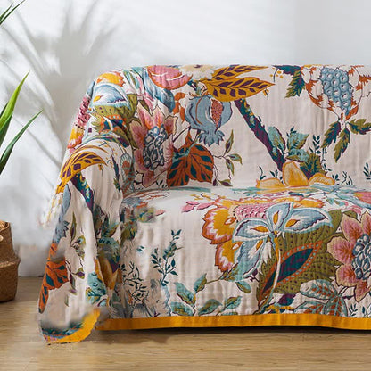 Rural Floral Cotton Gauze Reversible Quilt