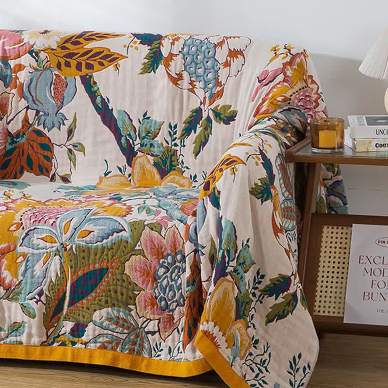 Rural Floral Cotton Gauze Reversible Quilt