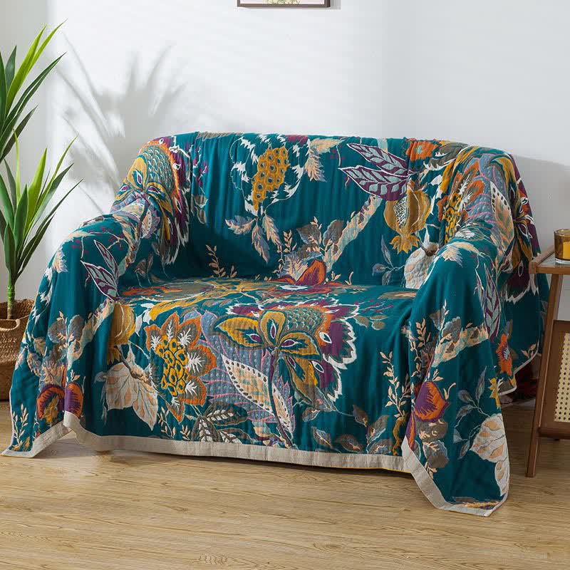 Rural Floral Cotton Gauze Reversible Quilt