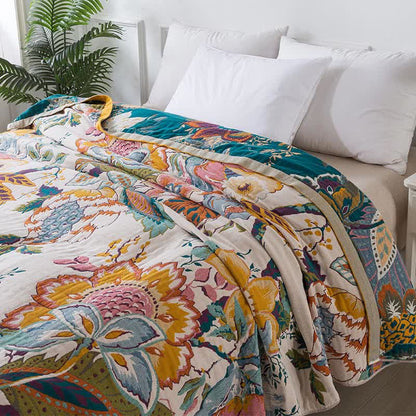 Rural Floral Cotton Gauze Reversible Quilt
