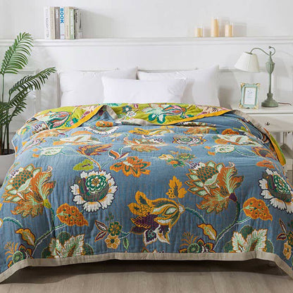 Colorful Floral Cotton Gauze Reversible Quilt