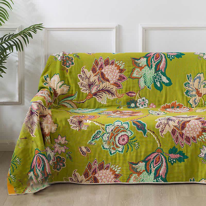 Colorful Floral Cotton Gauze Reversible Quilt