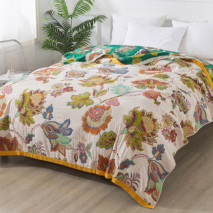 Colorful Floral Cotton Gauze Reversible Quilt