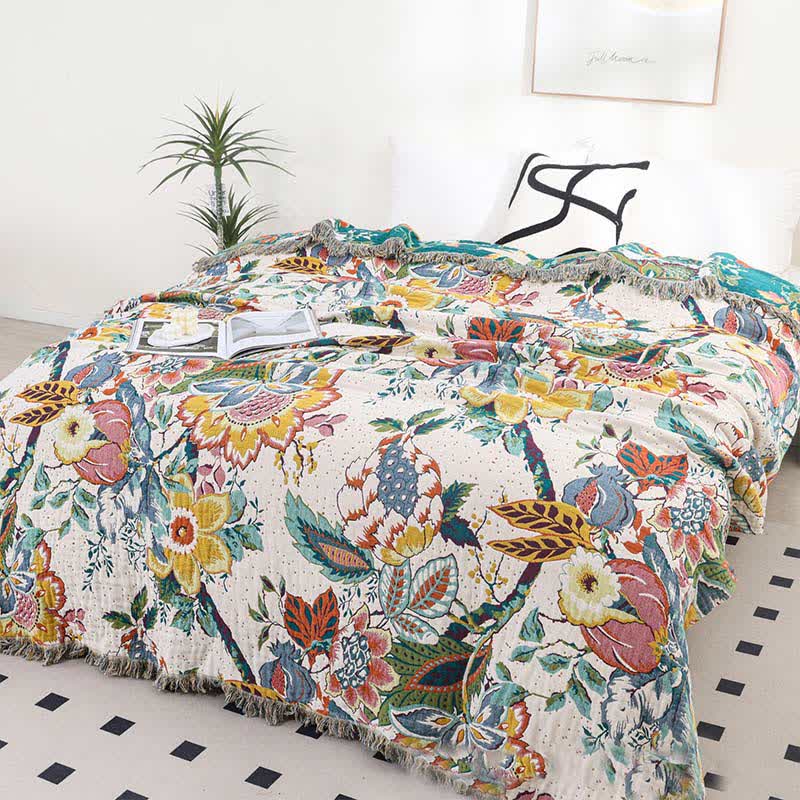 Vintage Vine Branch Cotton Gauze Reversible Quilt