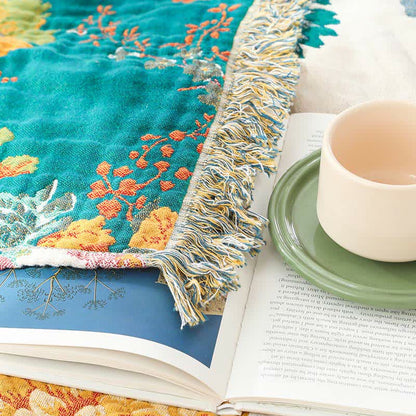 Floral Cotton Multi-Layer Gauze Tassel Reversible Quilt