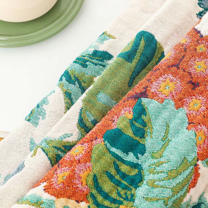 Floral Cotton Multi-Layer Gauze Tassel Reversible Quilt