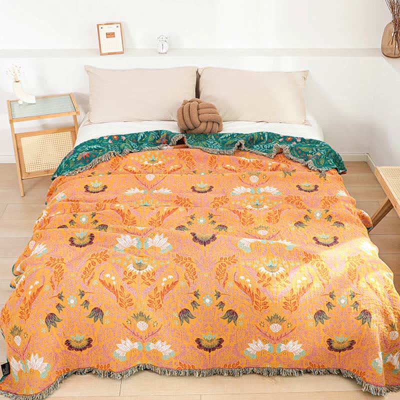Flower Tassel Cotton Gauze Reversible Quilt
