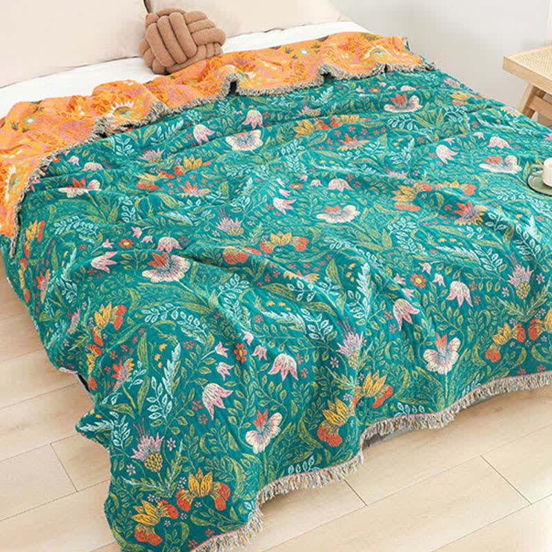 Flower Tassel Cotton Gauze Reversible Quilt