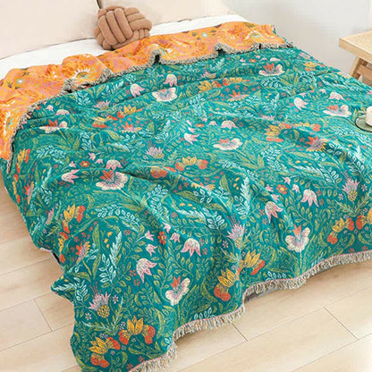 Flower Tassel Cotton Gauze Reversible Quilt