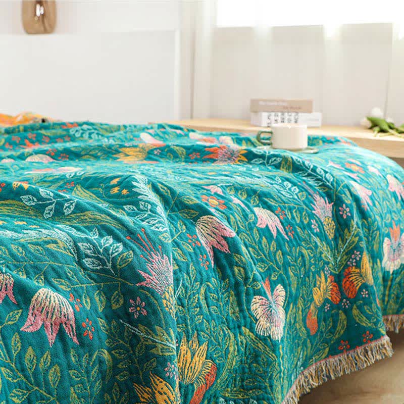 Flower Tassel Cotton Gauze Reversible Quilt