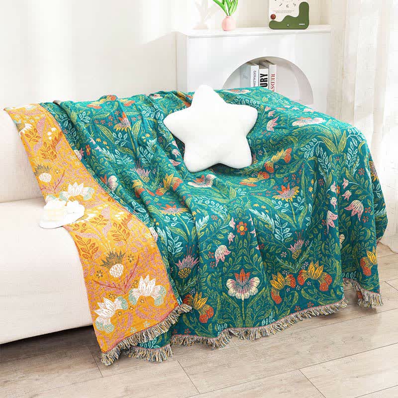 Flower Tassel Cotton Gauze Reversible Quilt
