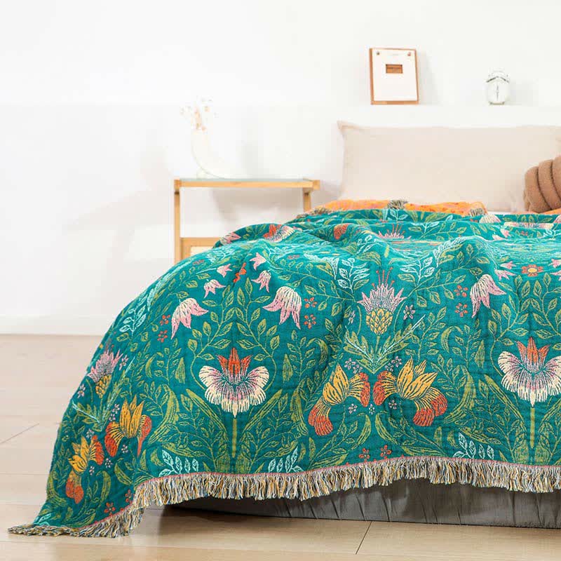 Flower Tassel Cotton Gauze Reversible Quilt