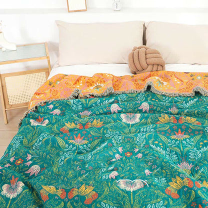Flower Tassel Cotton Gauze Reversible Quilt