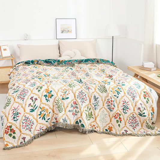 Diamond Floral Cotton Gauze Reversible Quilt