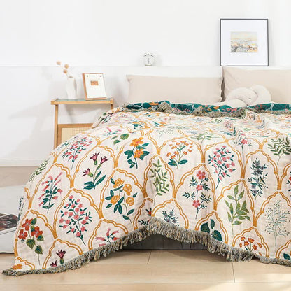 Diamond Floral Cotton Gauze Reversible Quilt