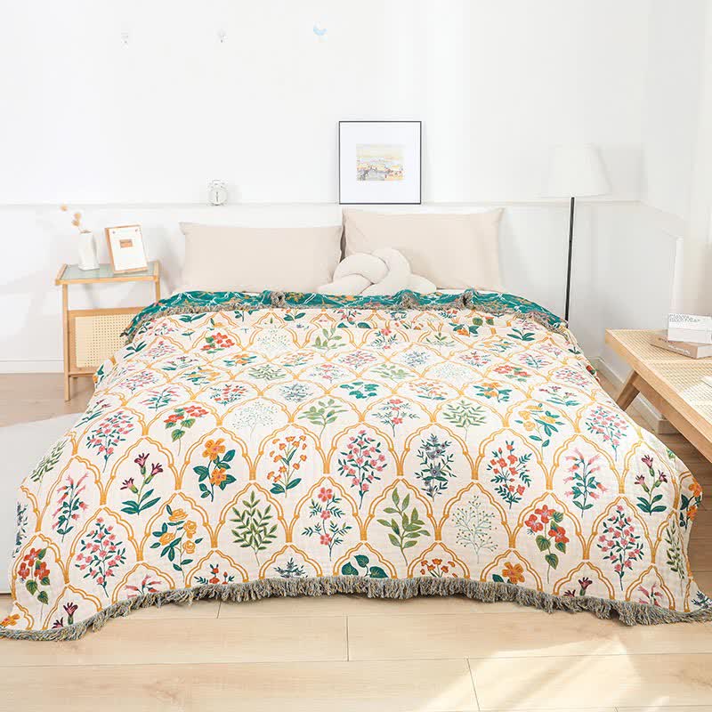 Diamond Floral Cotton Gauze Reversible Quilt