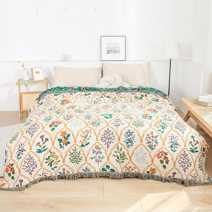 Diamond Floral Cotton Gauze Reversible Quilt