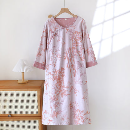 Vintage Jacquard Bamboo Cotton Gauze Nightgown