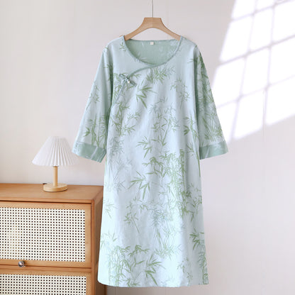 Vintage Jacquard Bamboo Cotton Gauze Nightgown