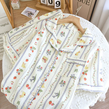Cartoon Rabbit Cotton Short Sleeve Loungewear Set