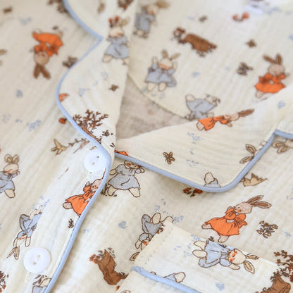 Rabbit Print Cotton Gauze Short Sleeve Loungewear Set
