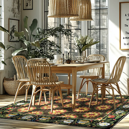 Floral Water Resistant Washable Anti-slip Area Rug