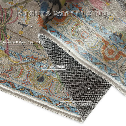 Floral Bird Water Resistant Washable Area Rug